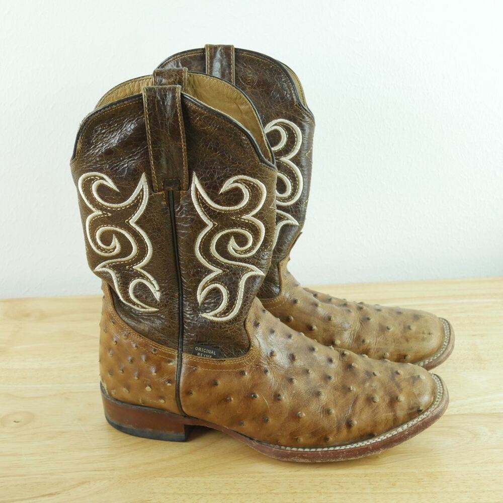 Reyme Western Boots Mex 25 1/2 Brown Leather Embroidered Cowboy Boots Mens 7